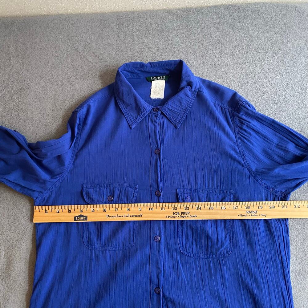 Ralph Lauren Blue Long Sleeve Button Down Shirt Womens L 100% Cotton Loose Fit - Picture 11 of 16